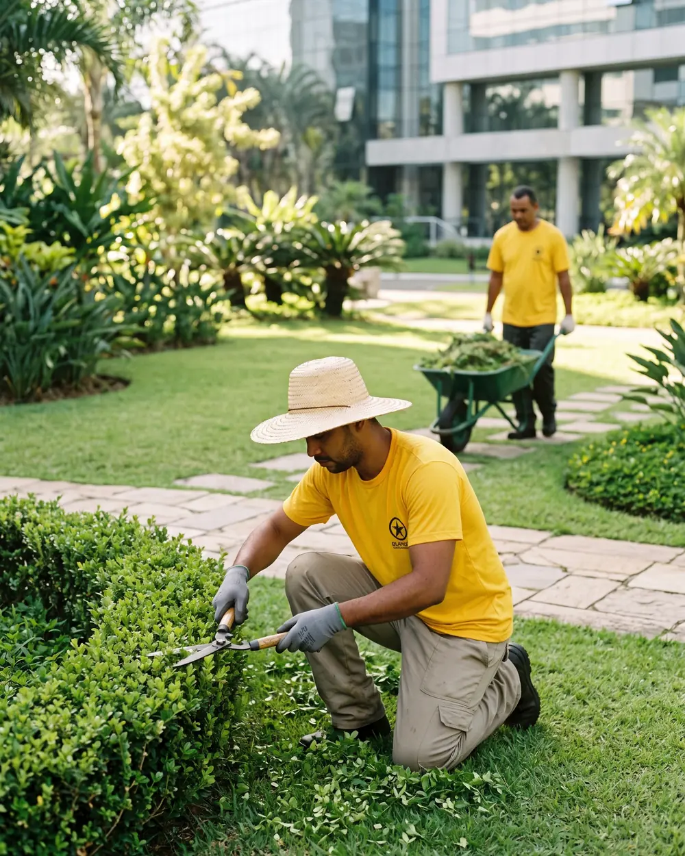 Jardineiro fazendo manutenção de canteiros